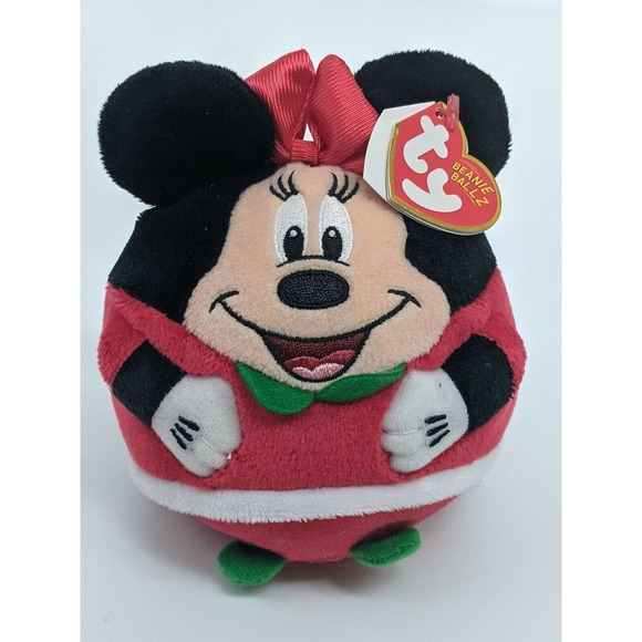 TY Minnie Beanie Ballz Disney Collection Mrs. Claus Minnie Mouse Christmas NWT - Picture 1 of 2